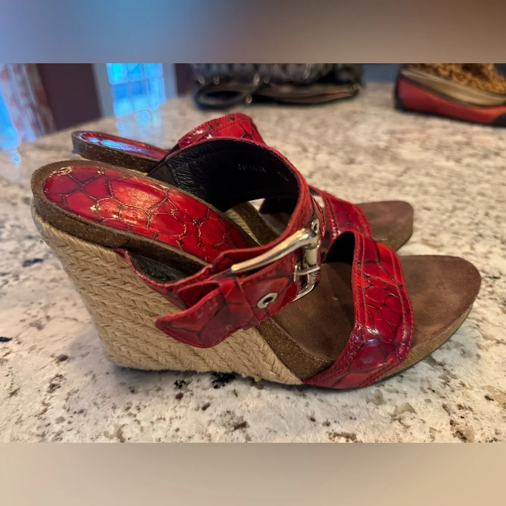 Donald J. Pliner Ghita Red Reptile Sandals‎ with Wedge Espadrille Heels